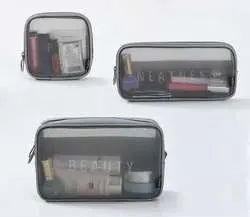 Wholesale Luxury Black Shiny PU Toiletry Cosmetic Bag Travel Bag